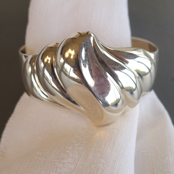 Heavy Fine Silver .999 Cuff Bracelet Puffy Scalloped Design 46g